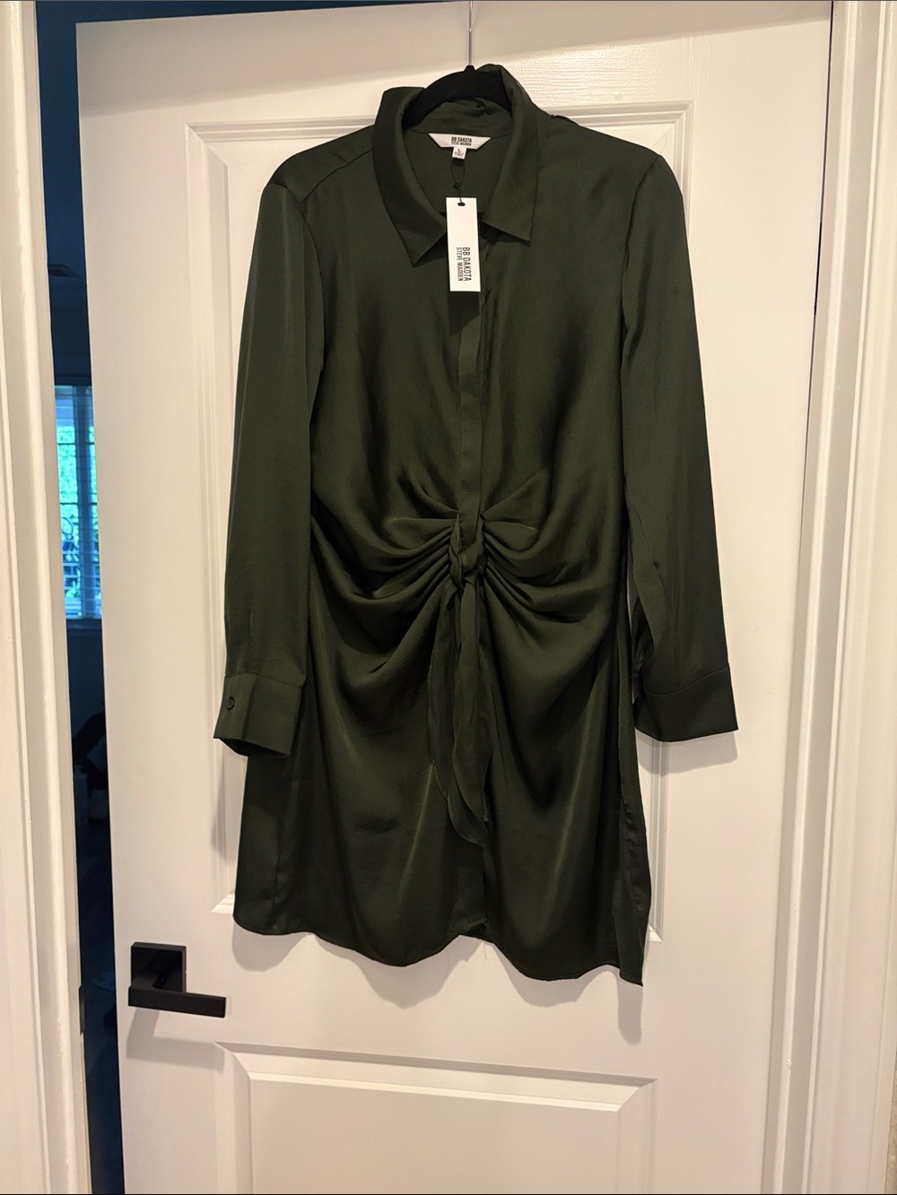 BB Dakota Olive Green Long Sleeve Tie-Front Shirt Dress